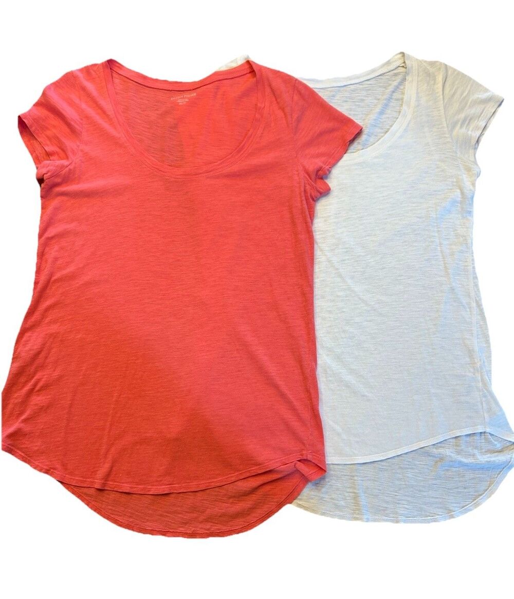 Eileen Fisher Bundle/2 Tee Shirts Organic Cotton Scoop Neck High Low Slub XS/Sm